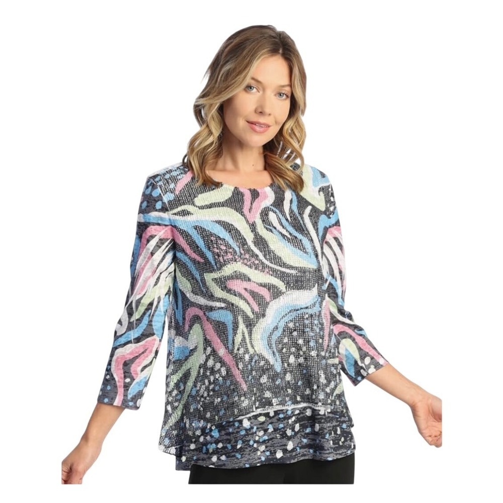 NEW‎ Jess & Jane 3X "Lush" Tunic Top Colorful Print Long Sleeve Made in USA